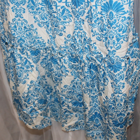 NWT POPVIL Blue/White Floral pattern strapless maxi dress with ruffles in Sz (M) - Picture 6 of 9